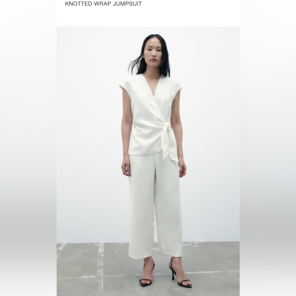 Zara white knotted wrap jumpsuit. NWT. Size Small.